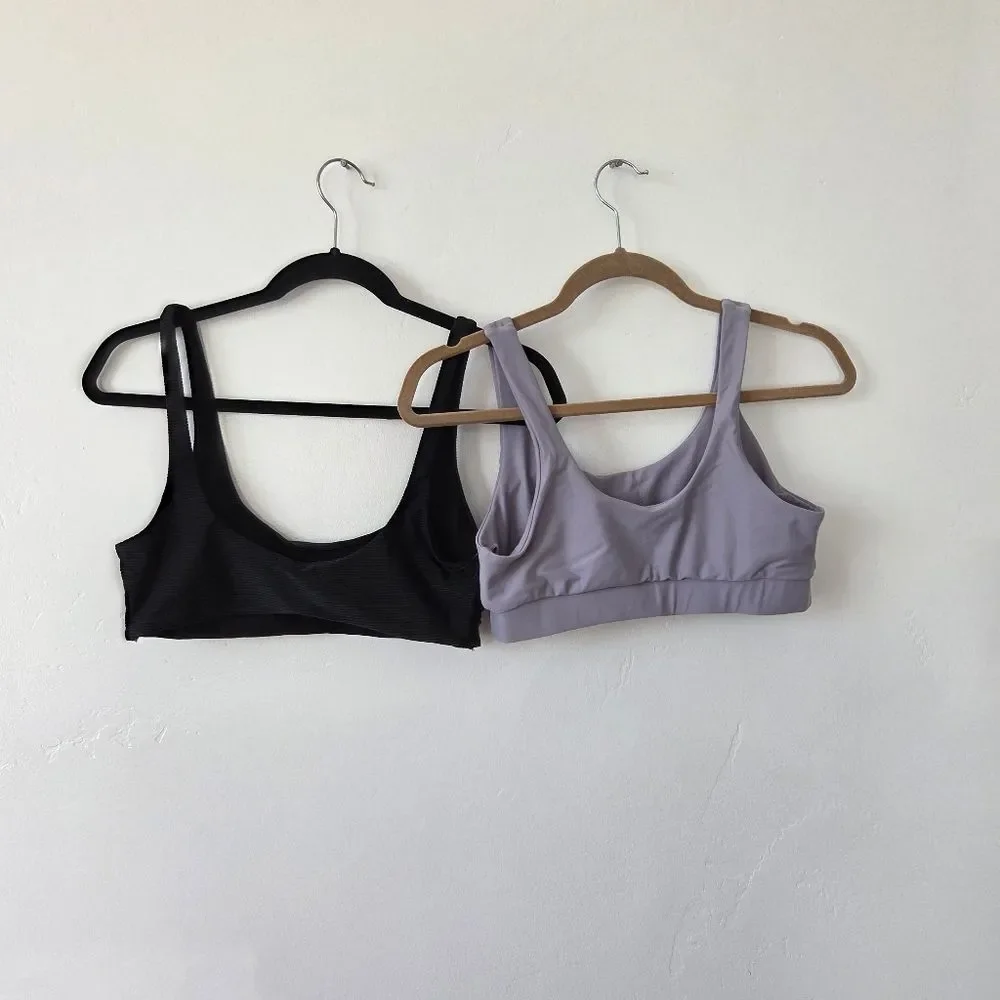 Set Of 2 Bikini Tops Swim Top Black Ribbed Lavender Purple Volleyball Beach M